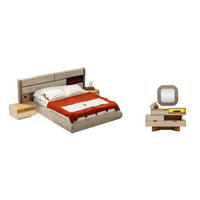 BETTANLAGE AURA 2 Schlafzimmer-Set, 4-teilig, Beige, Bett mit Kopfteil, 2 Nachttische und Kommode - Beige, Leder/Holzwerkstoff (160/200cm) - Villa Möbel