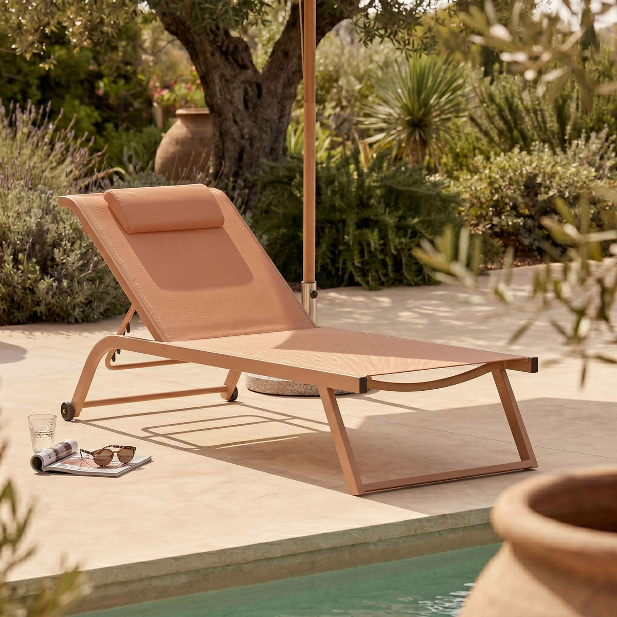 SONNENLIEGE 2-tlg., Terrakotta - Terracotta, Metall (182/69/70cm) - Oviala
