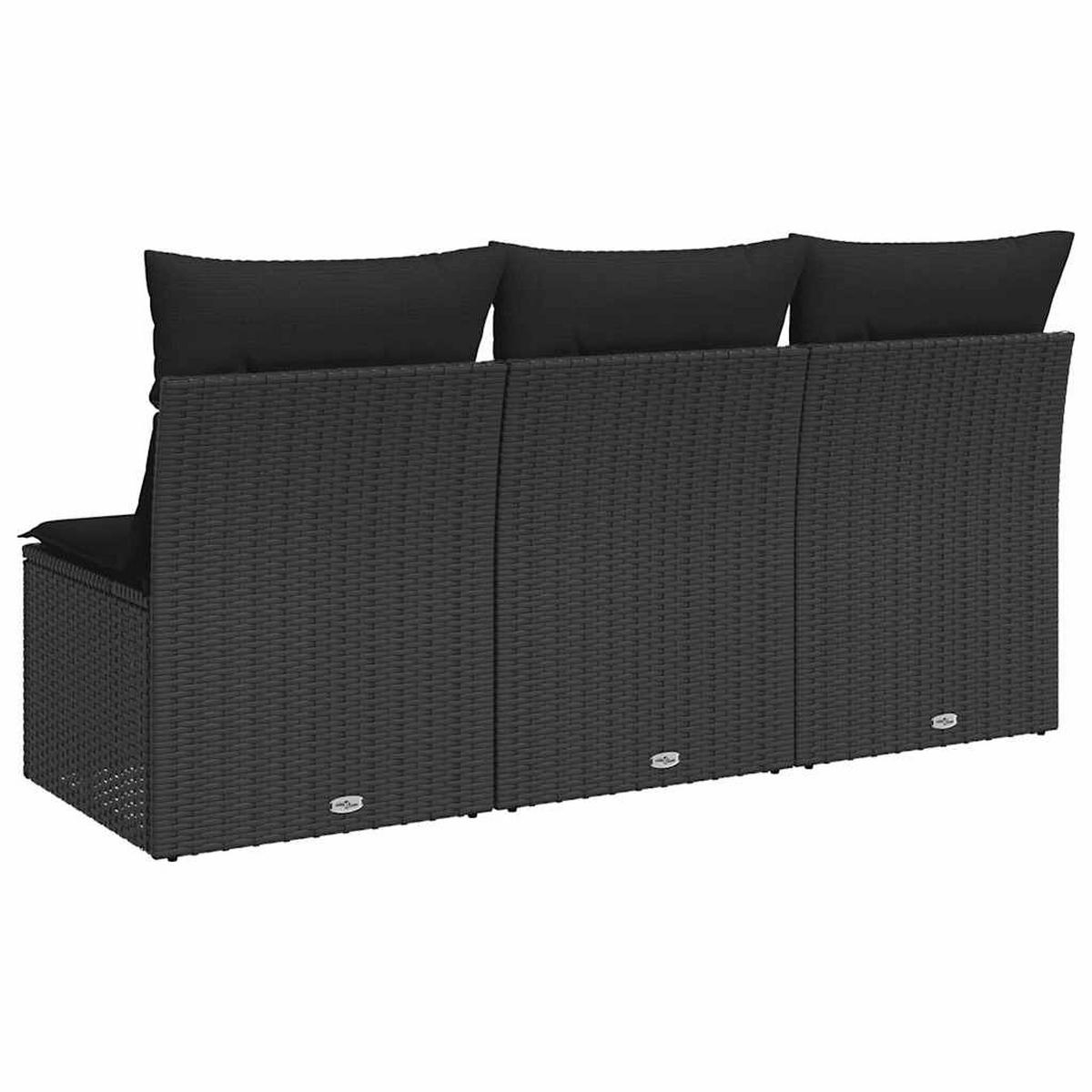 GARTENSOFA Mit Kissen 3-Sitzer Schwarz Poly Rattan - Schwarz, Kunststoff (165/69/62cm) - vidaXL