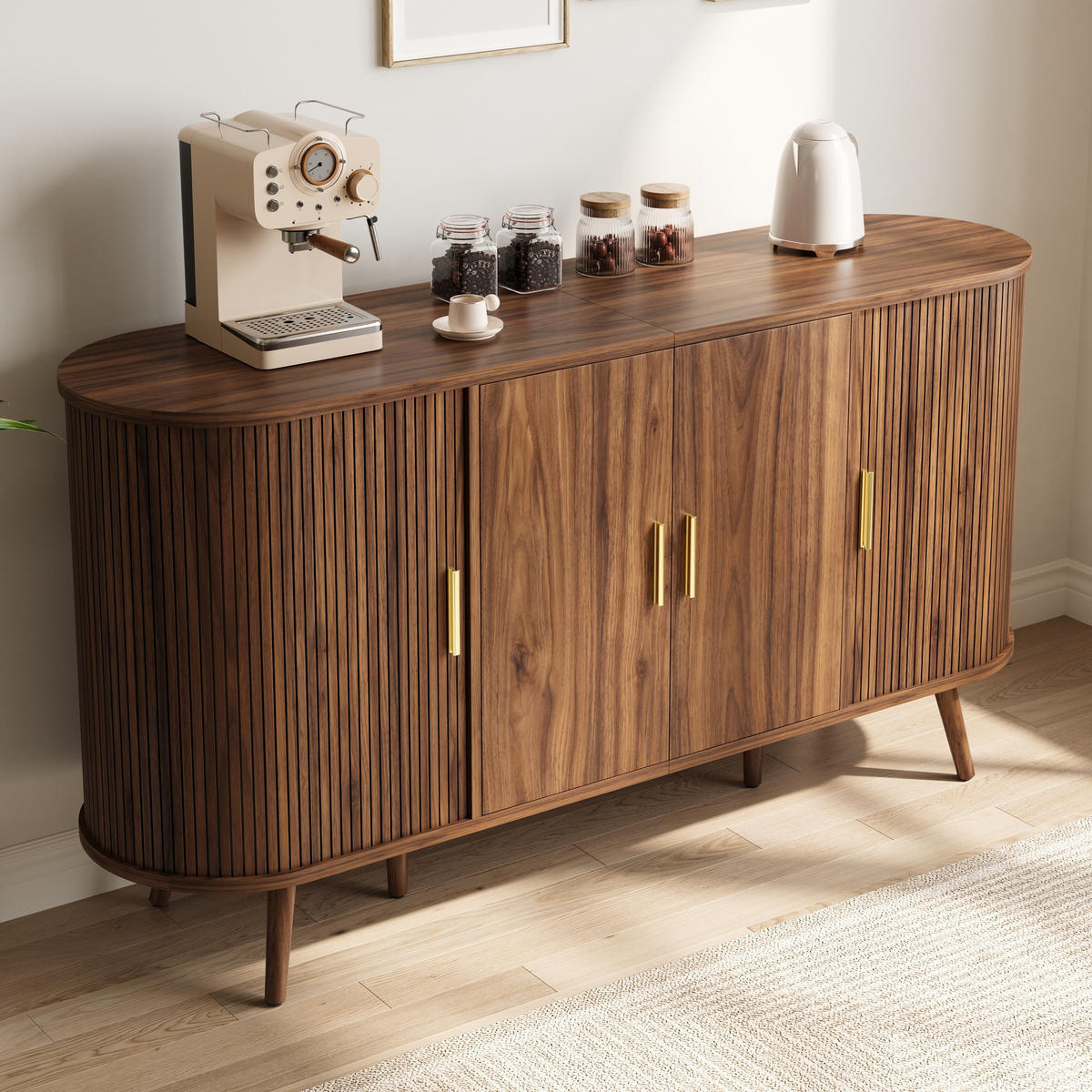 KOMODA Posuvná dvířka Rýhovaný design Moderní - barva vlašského ořechu, kompozitní dřevo (150/79/40cm) - FLIEKS
