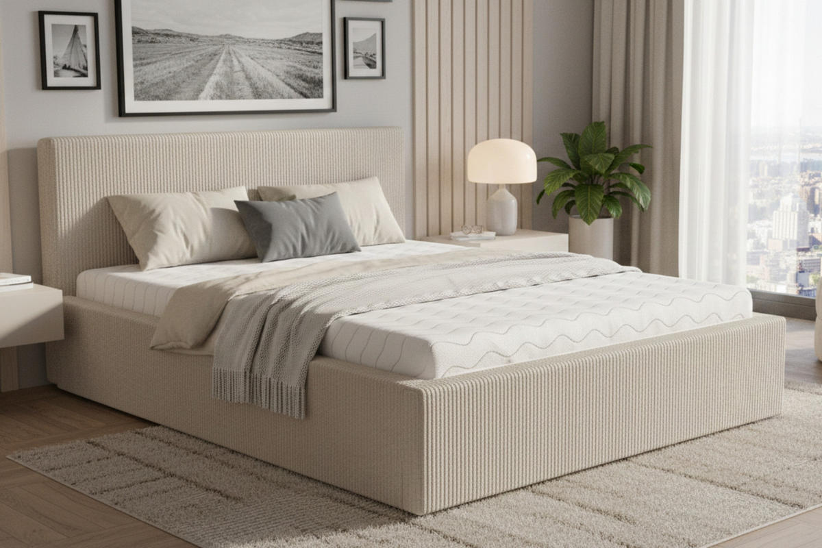 POLSTERBETT LOCCA 140/200 in Cord Ecru - Ecru, Holz/Holzwerkstoff (140/200cm) - Deine Möbel 24