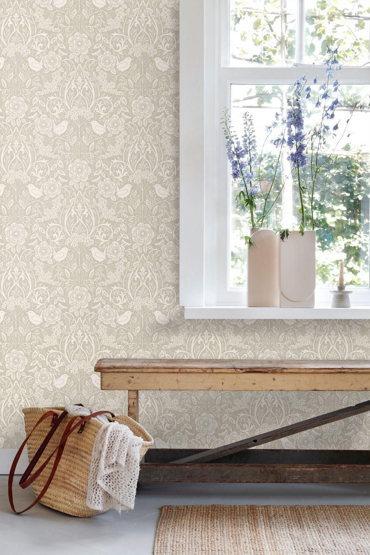 TAPETE Blumen und Vögel im Jugendstil 50 x 900 cm - Grau, Papier (50/900cm) - ESTAhome