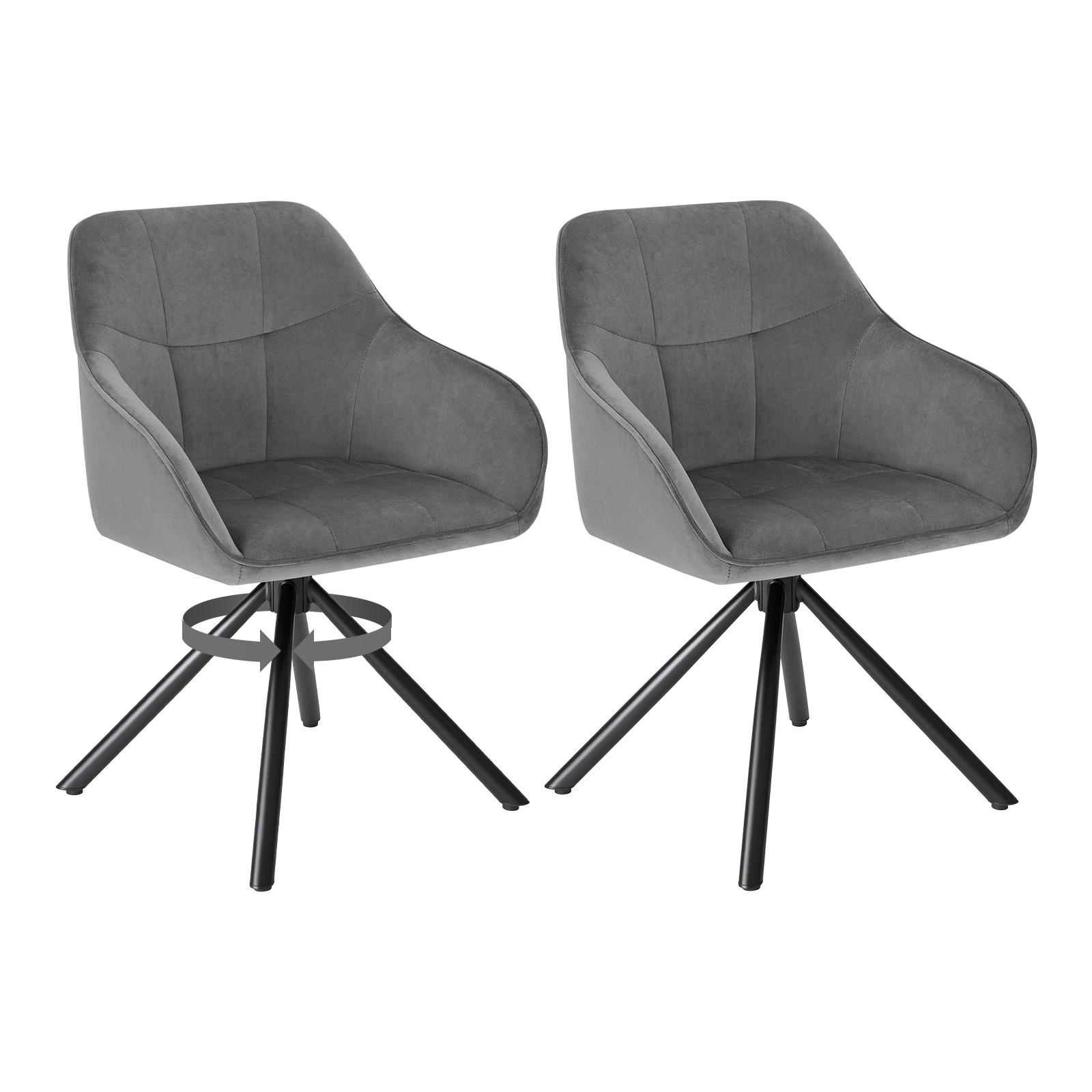 ARMLEHNSTUHL 2er Set, drehbar mit Samtbezug, Dunkelgrau - Dunkelgrau/Schwarz, Textil/Metall (56/81.5/55cm) - Woltu