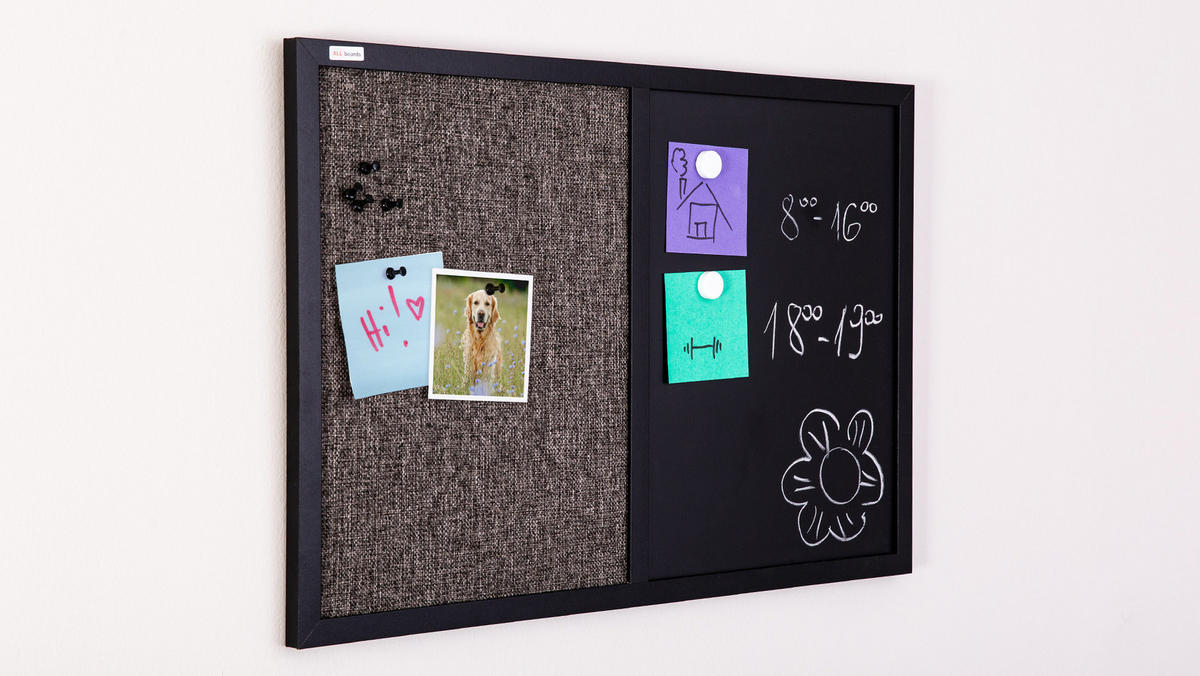 KOMBI-TAFEL magnetische Kreidetafel und Filz 60x40 cm, schwarz lackierter Holzrahmen - Schwarz/Grau, Holz (60/40/0.7cm) - ALLboards