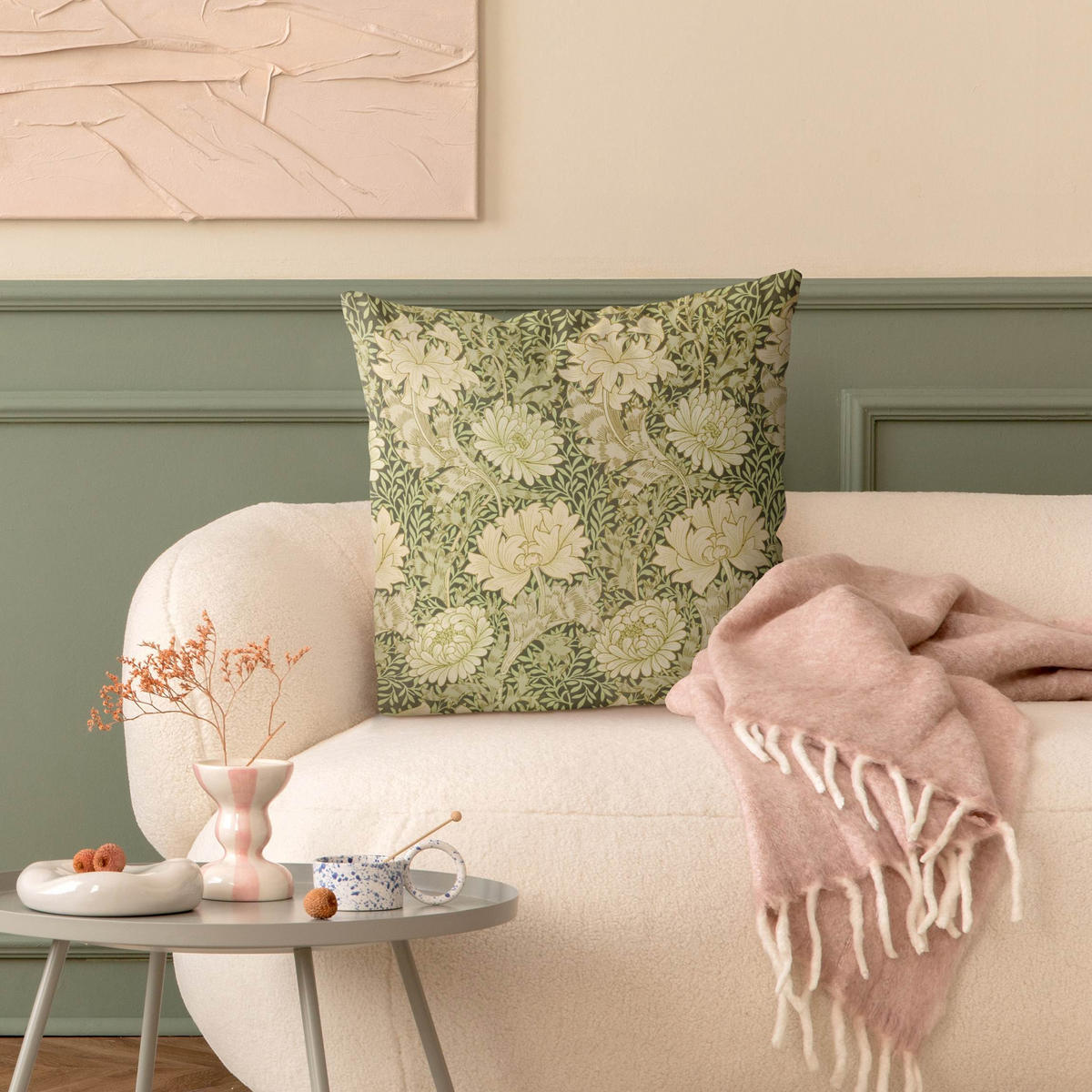 DEKOKISSEN William Morris Muster - Große Blüten 50/50 cm - Grün, Textil (50/50/10cm) - Bilderwelten