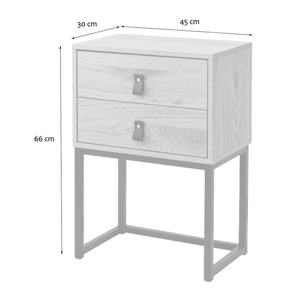 NACHTTISCH mit 2 Schubladen und Metallbeinen in Eichenoptik - Eschefarben, Holzwerkstoff (46/65.5/46cm) - Calicosy