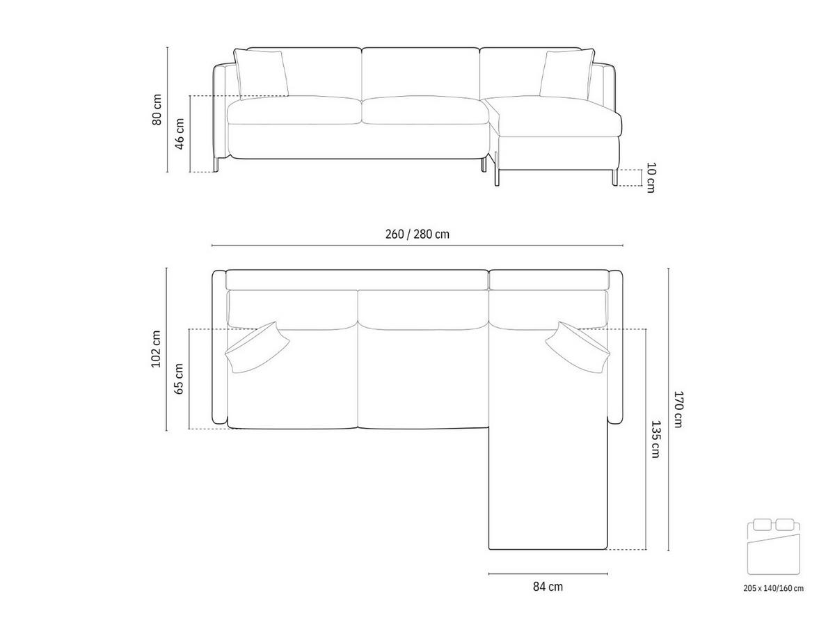ECKSOFA ausklappbar rechts mit Container Gloria aus strukturiertem Stoff hellgrau 4 Sitzplätze - Hellgrau, Textil (170/260cm) - Micadoni