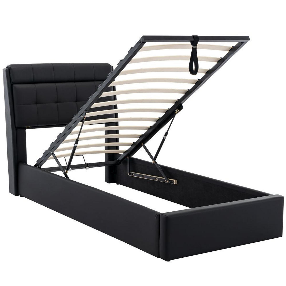 POLSTERBETT 90/200 cm in Schwarz PU mit Lattenrost - Schwarz, Holz/Textil (90/200cm) - KOMHTOM