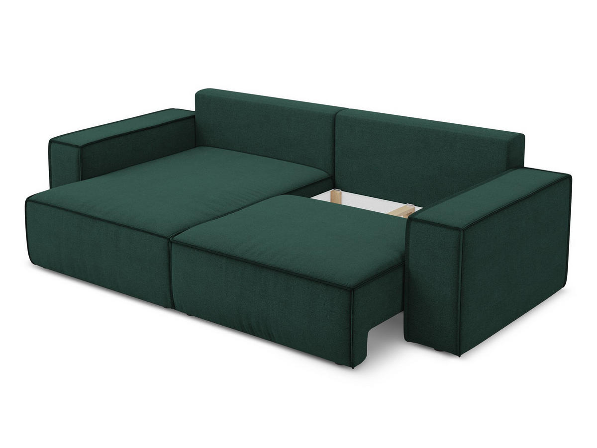 ECKSOFA mit Schlaffunktion Strukturstoff Stoff Grün - Dunkelgrün/Schwarz, Kunststoff/Textil (148/257cm) - Makamii