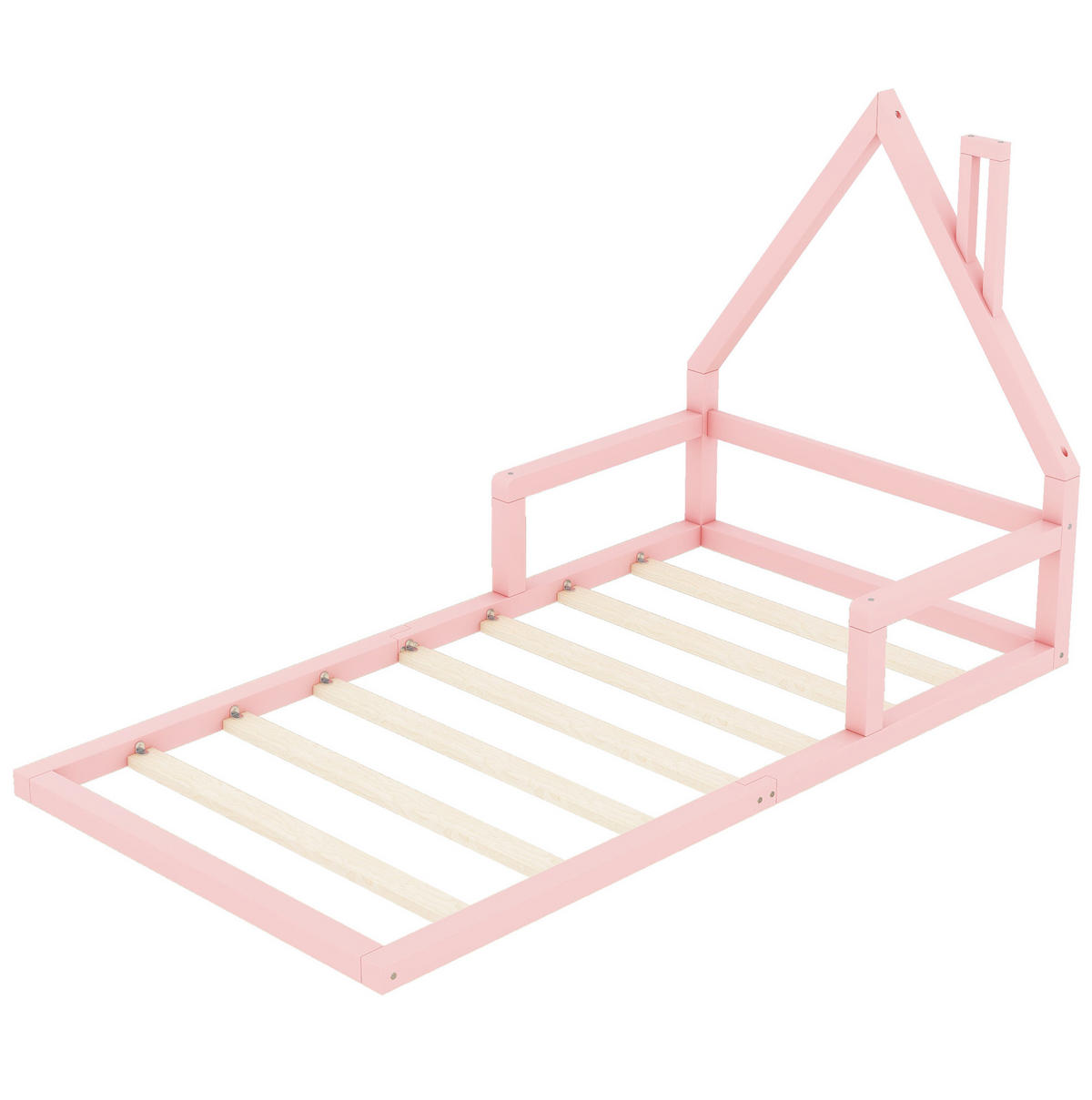 KINDERBETT 90/200 cm in Rosa aus Kiefer massiv in Hausform - Rosa, Holz (90/200cm) - Flora Grace