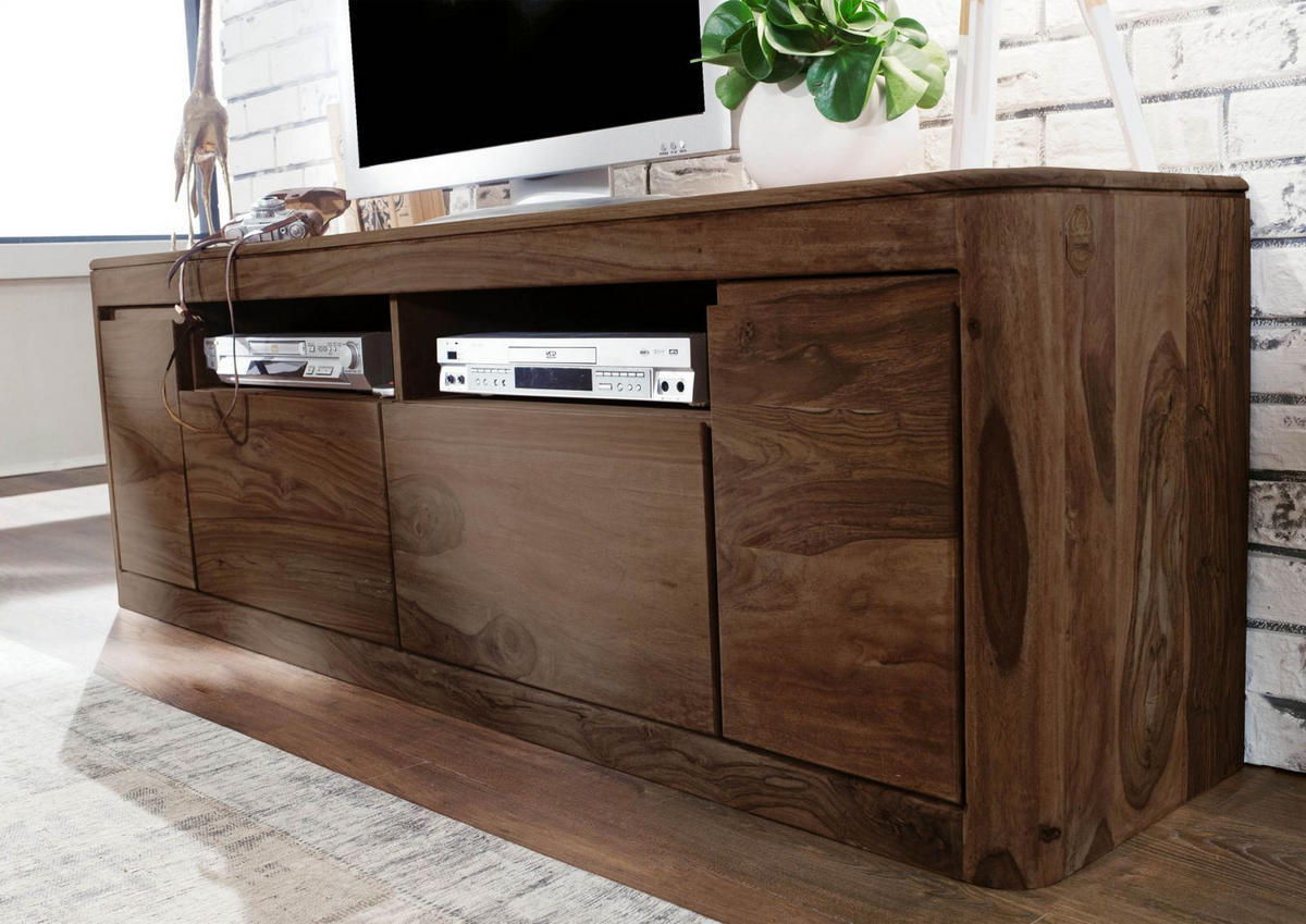 TV-BOARD Sheesham 178x40x58 rot-braun gebeizt TORONTO #121 - Dunkelbraun, Holz (178/58/40cm) - Massivmoebel24