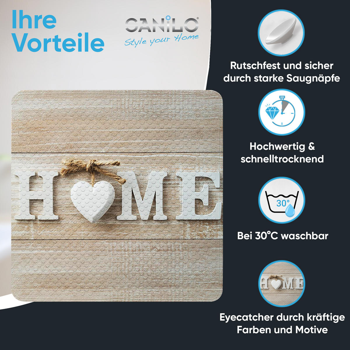 BADEMATTE Home - Braun, Kunststoff (53/53cm) - Sanilo