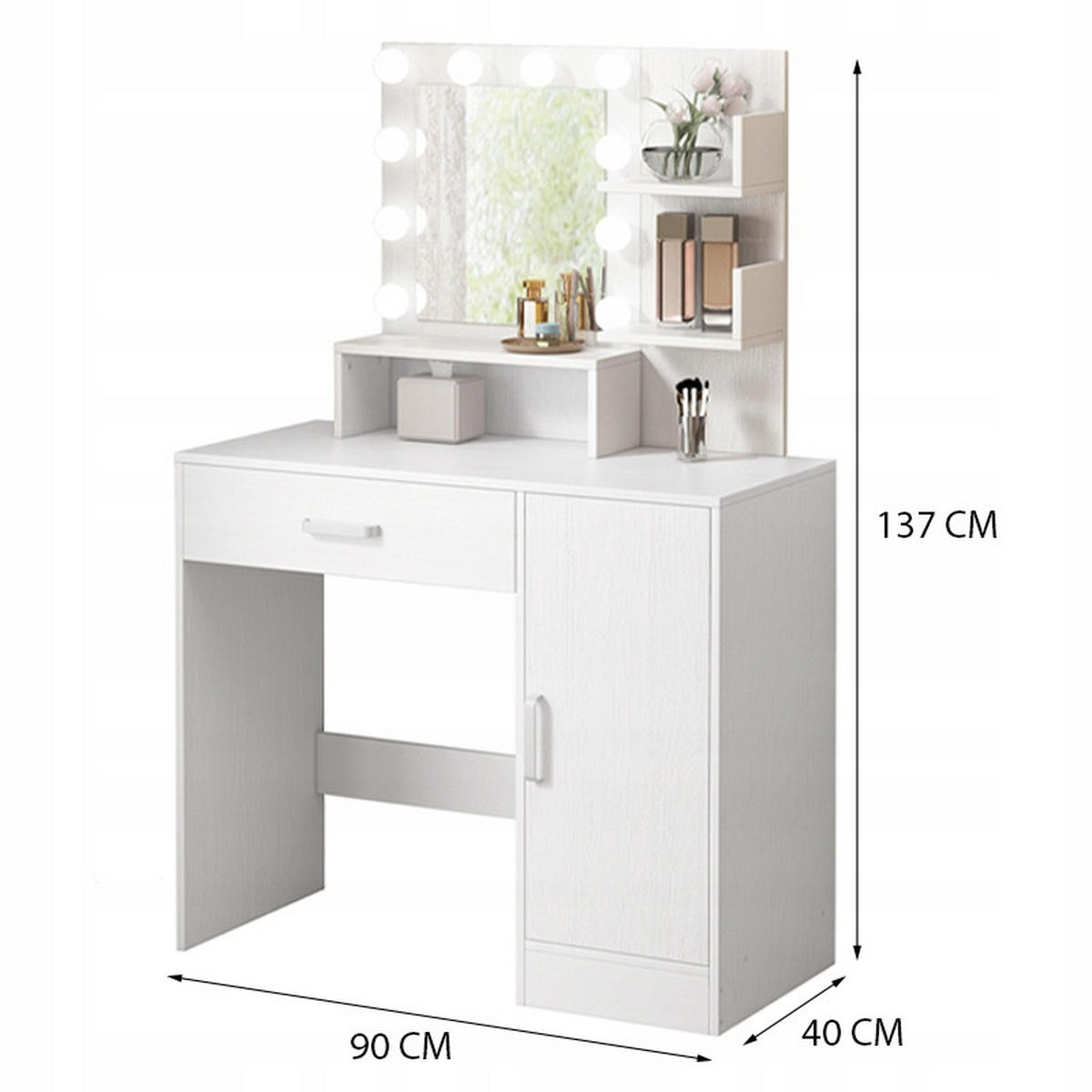 KOSMETIKTISCH weiß 137x90x40 cm - Weiß, Holzwerkstoff (90/137/40cm)
