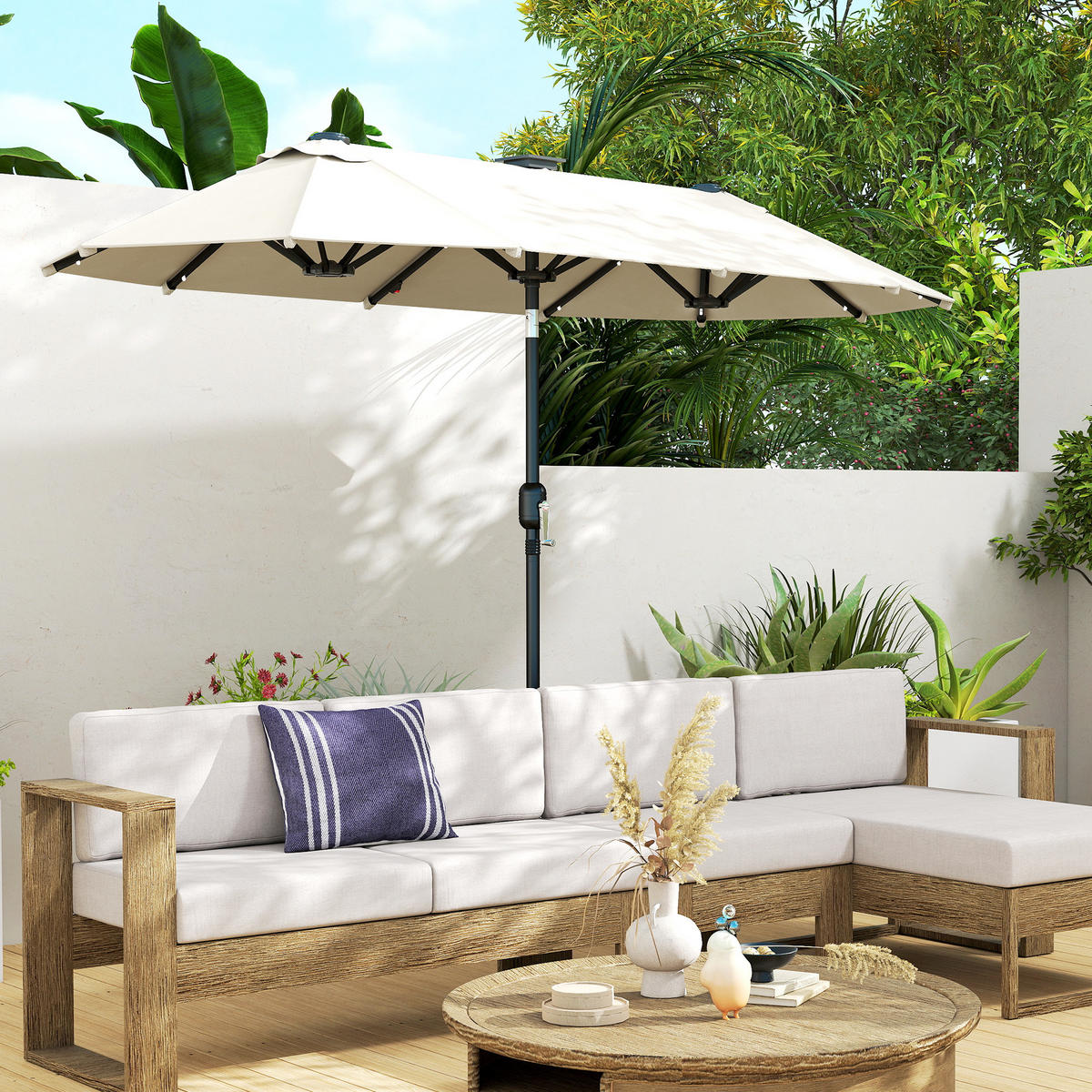 SONNENSCHIRM, Doppelsonnenschirm, Gartenschirm, Polyester, Stahl, Beige - Beige, Metall (150/295cm) - Outsunny