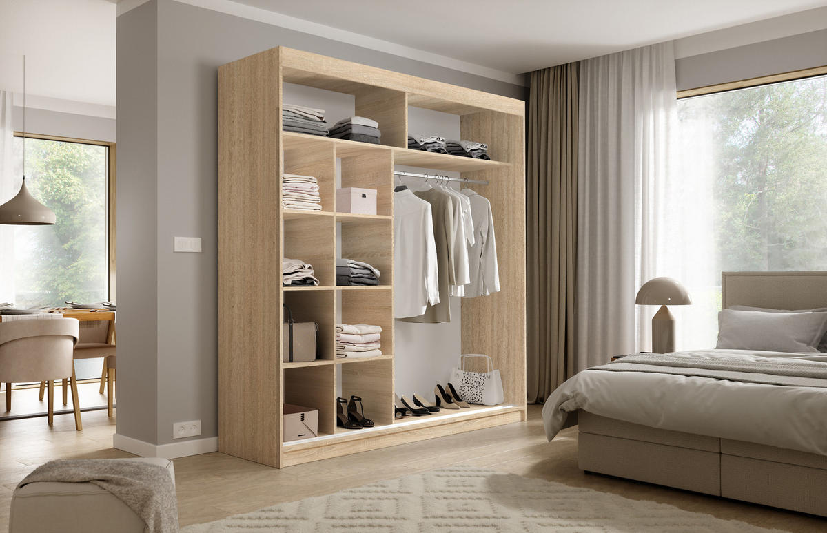 SCHWEBETÜRENSCHRANK VIVA 200/215,5/59cm 2-türig Sonoma Eiche - Sonoma Eiche, Holzwerkstoff (200/215.5/59cm) - MASSENO