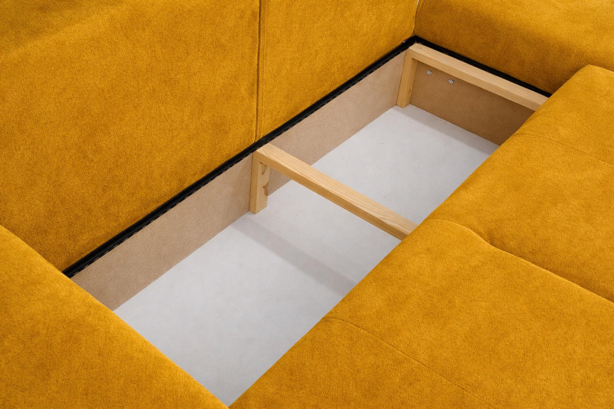 ECKSOFA Mit Schlaffunktion Und Bettkasten, Sofa L-Form Bingo L, Veloursstoff Salvador, Gelb, Rechts - Gelb, Holz (250/142cm) - Kaiser Möbel