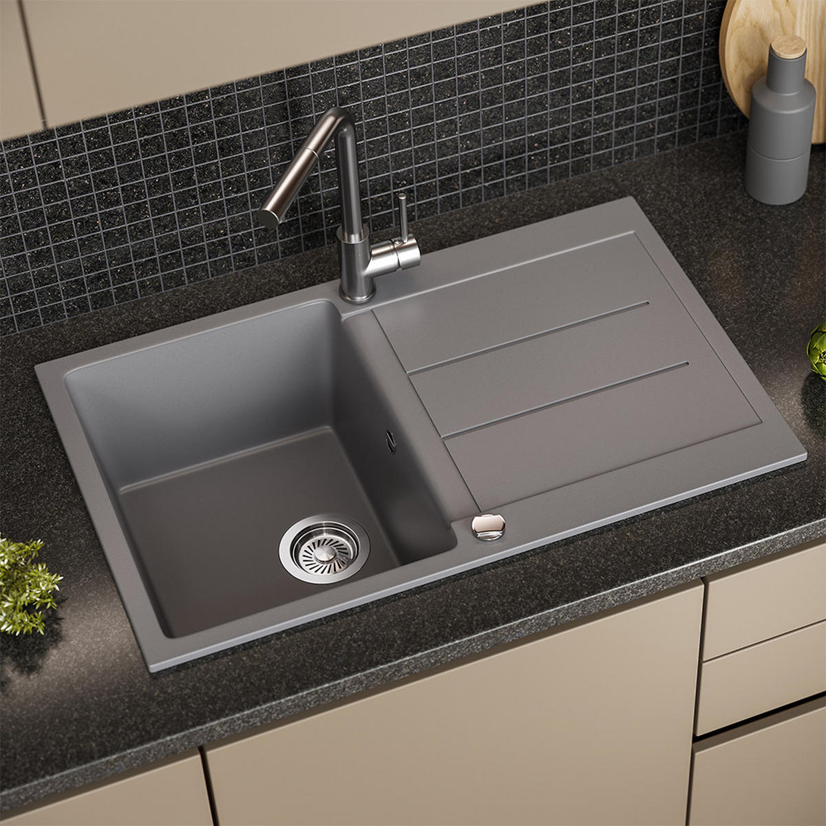 UMYVADLO Kapstadt Šedá - šedá, keramika (78/20/50cm) - Bergstroem