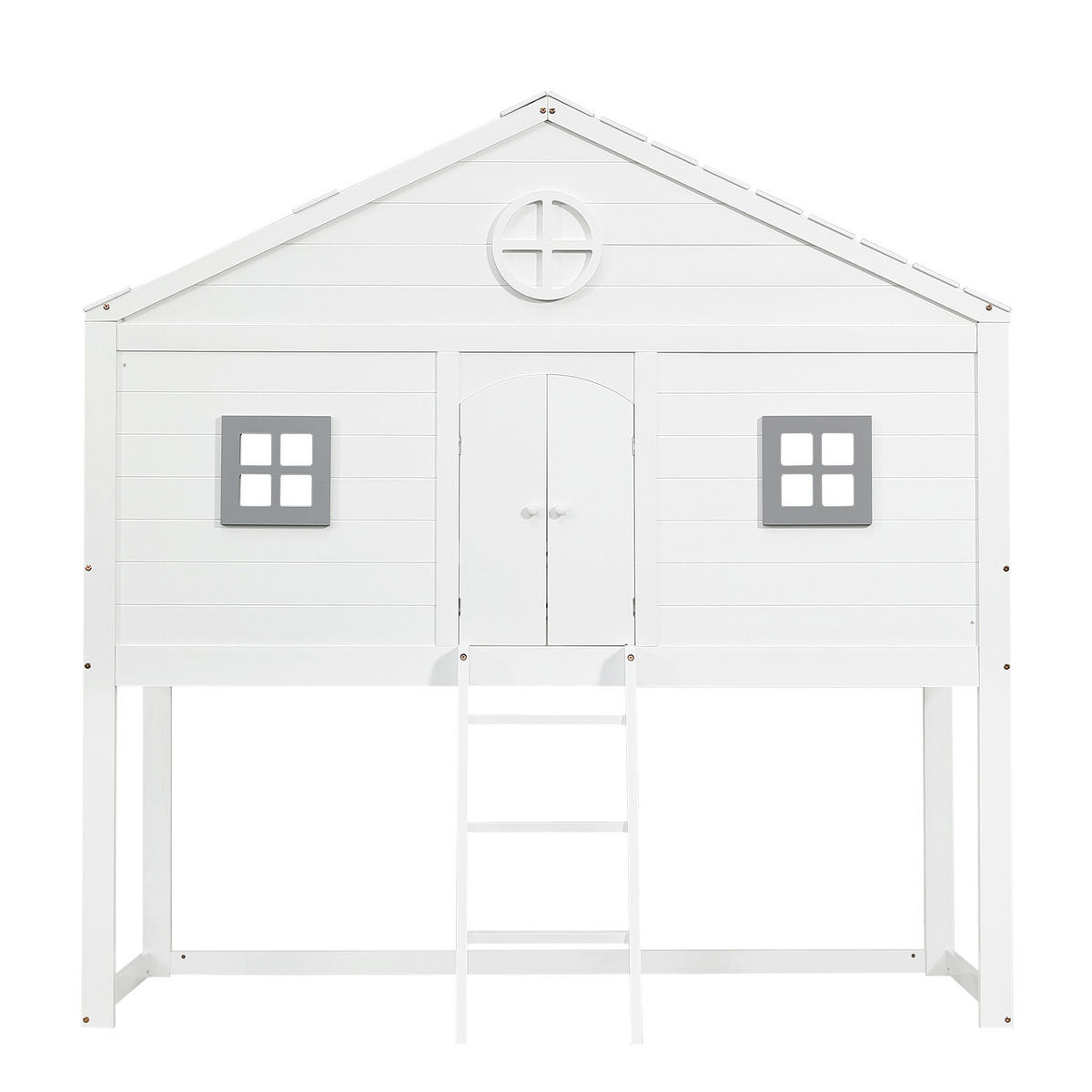 HOCHBETT 90/200 cm weiß und grau aus Kiefer mit Treppe und Rundum-Fallschutz - Weiß, Holz (90/200cm) - OKWISH