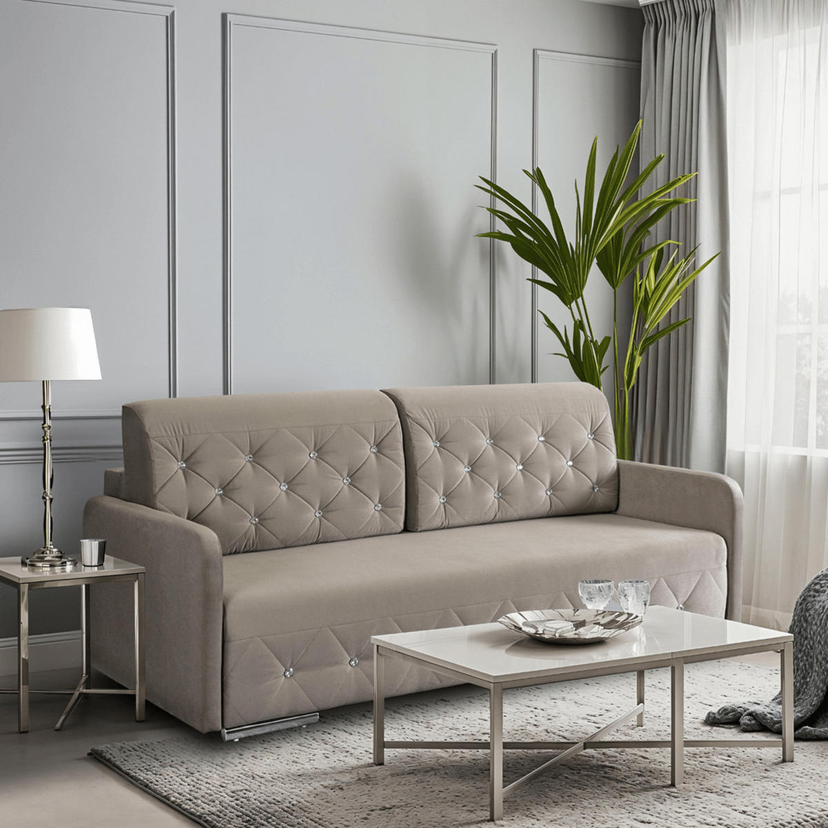 SOFA VIVO Ausklappbar Schlaffunktion Zweisitzer Beige - Beige, Holz/Textil (204/91/96cm) - makarowski meble