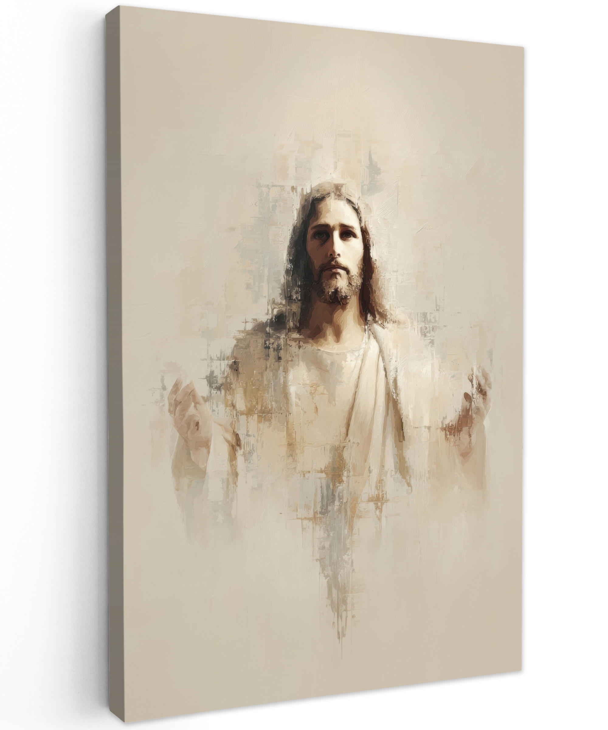LEINWANDBILD Porträt - Abstrakt - Jesus - Beige Deko XXL 80x120 cm - Beige, Textil (80/120cm) - MuchoWow