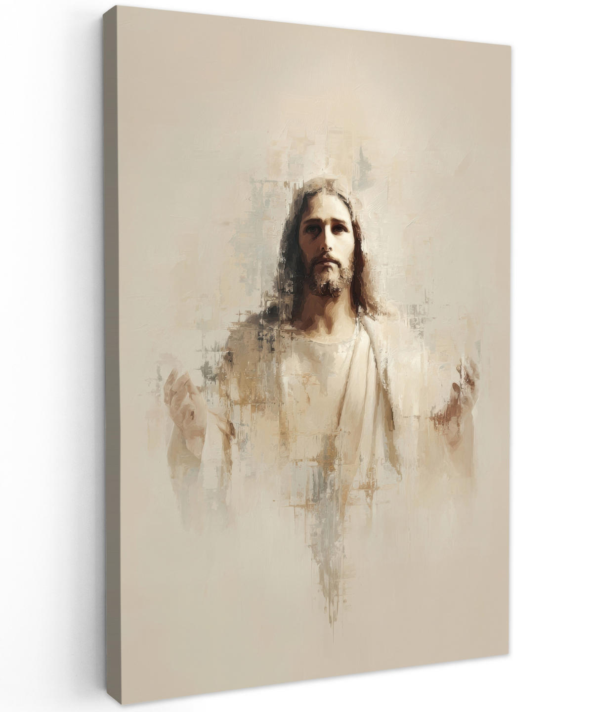 LEINWANDBILD Porträt - Abstrakt - Jesus - Beige Deko XXL 80x120 cm - Beige, Textil (80/120cm) - MuchoWow