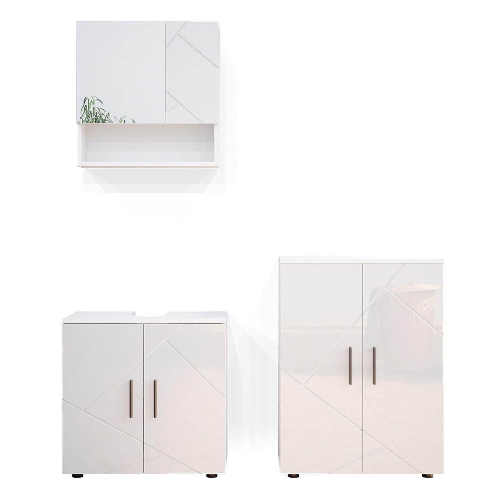 BADMÖBEL-SET Irma Weiß Hochglanz 3 Teile, mit Unterschrank 60 cm - Weiß Hochglanz/Weiß, Holzwerkstoff (80/58.6/41cm) - Vicco