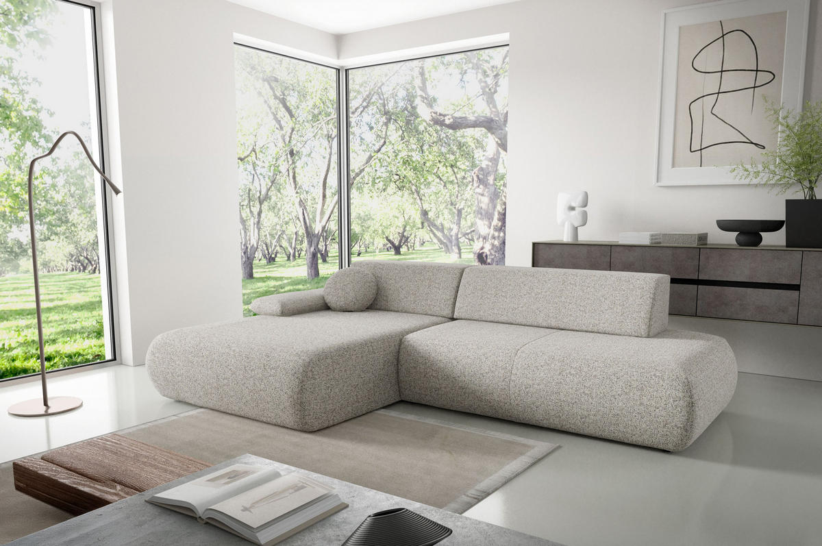 ECKSOFA DELTA L-S Hellgrau Geflochtener Stoff mit Schlaffunktion - Hellgrau, Holz (286/173.5cm) - MASSENO