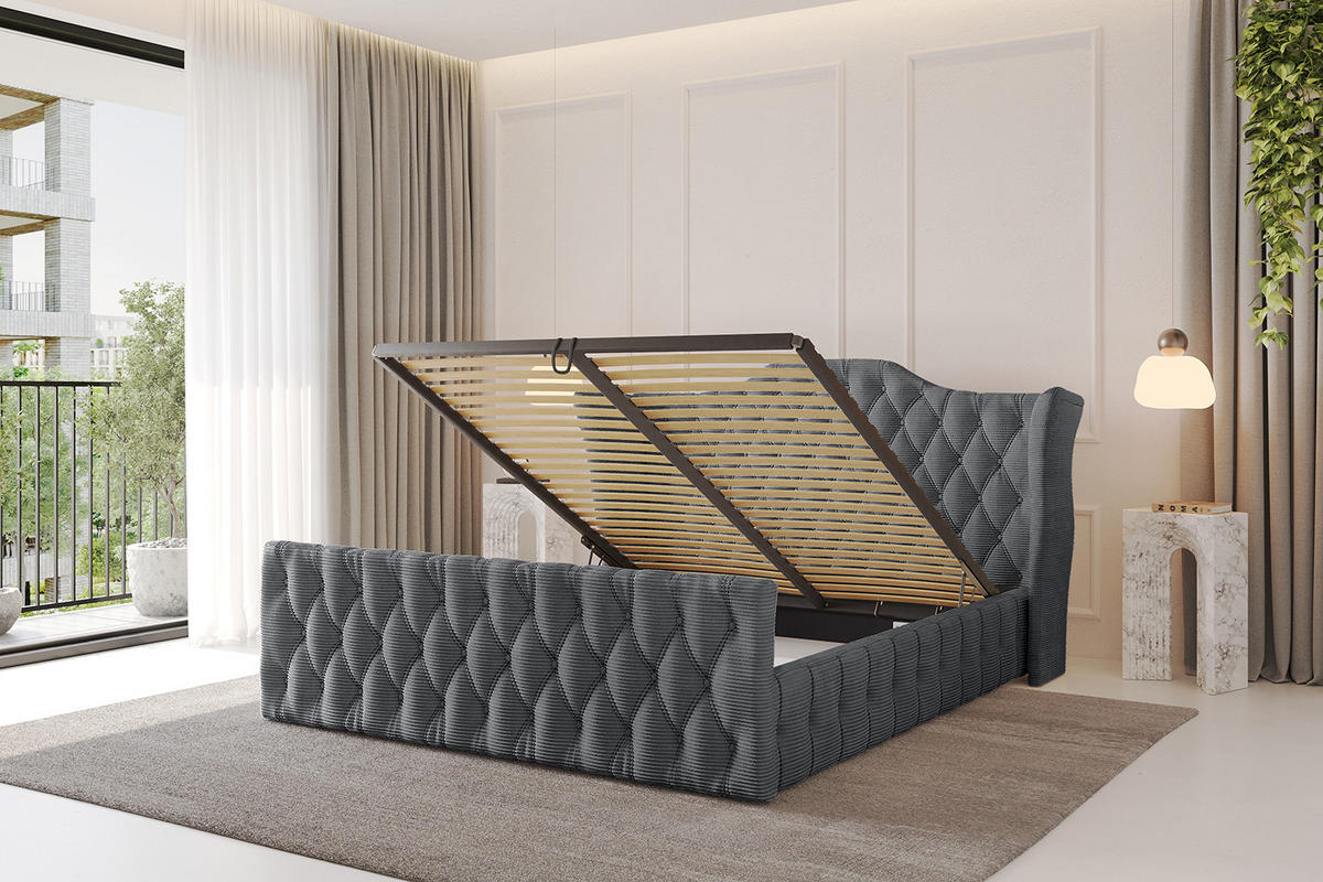 POLSTERBETT mit Bettkasten, Fußteil und Lattenrost, Boxbett ohne Matratze - MODY-Z 180x200 Dunkelgrau - Anthrazit, Holzwerkstoff/Textil (180/200cm) - ALTDECOR