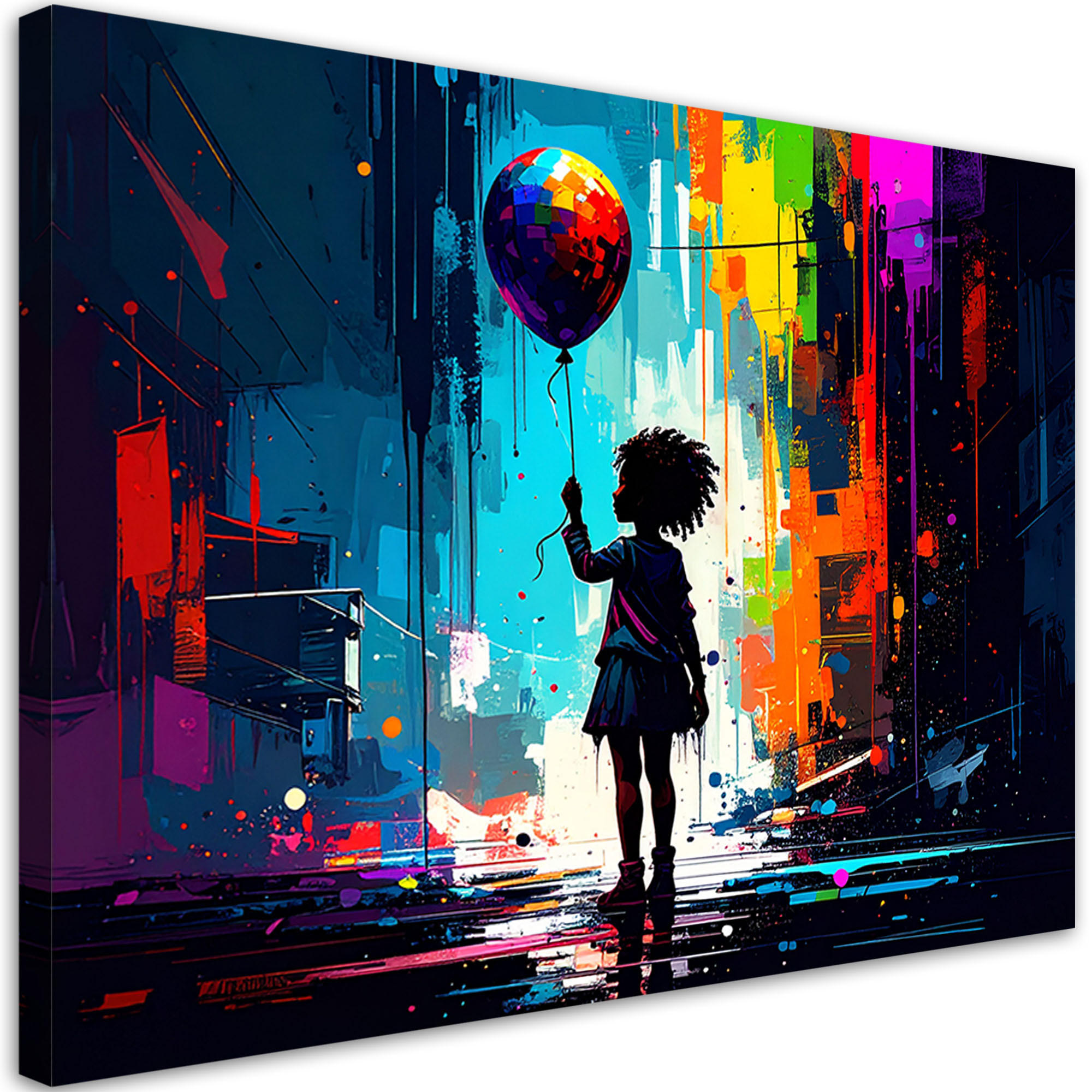 LEINWANDBILD Mädchen mit Ballon 60x40cm - Multicolor, Textil (60/40cm) - Feeby