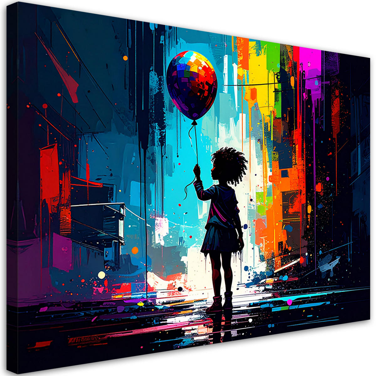 LEINWANDBILD Mädchen mit Ballon 60x40cm - Multicolor, Textil (60/40cm) - Feeby