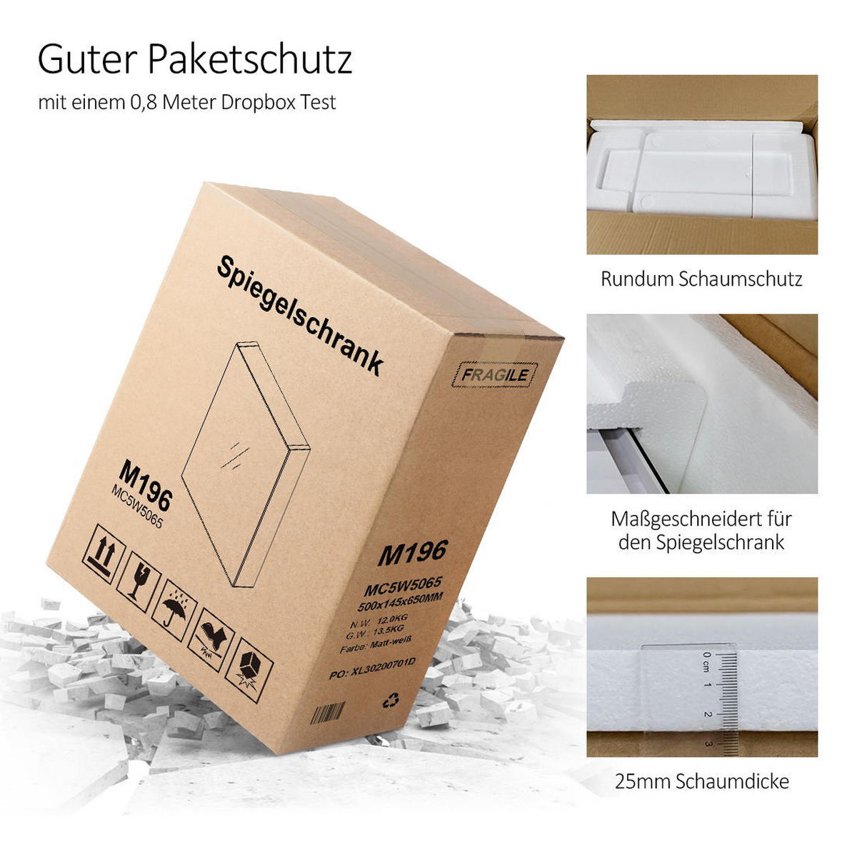 SPIEGELSCHRANK Weiß 85/65/14,5 - Weiß, Metall (65/65/85cm) - EMKE