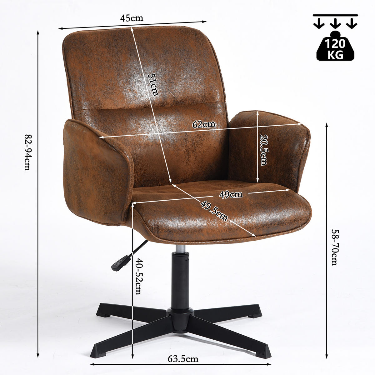 DREHSTUHL in Braun Wildlederoptik - Braun, Metall (61.5/81/59.5cm) - Meubles Cosy