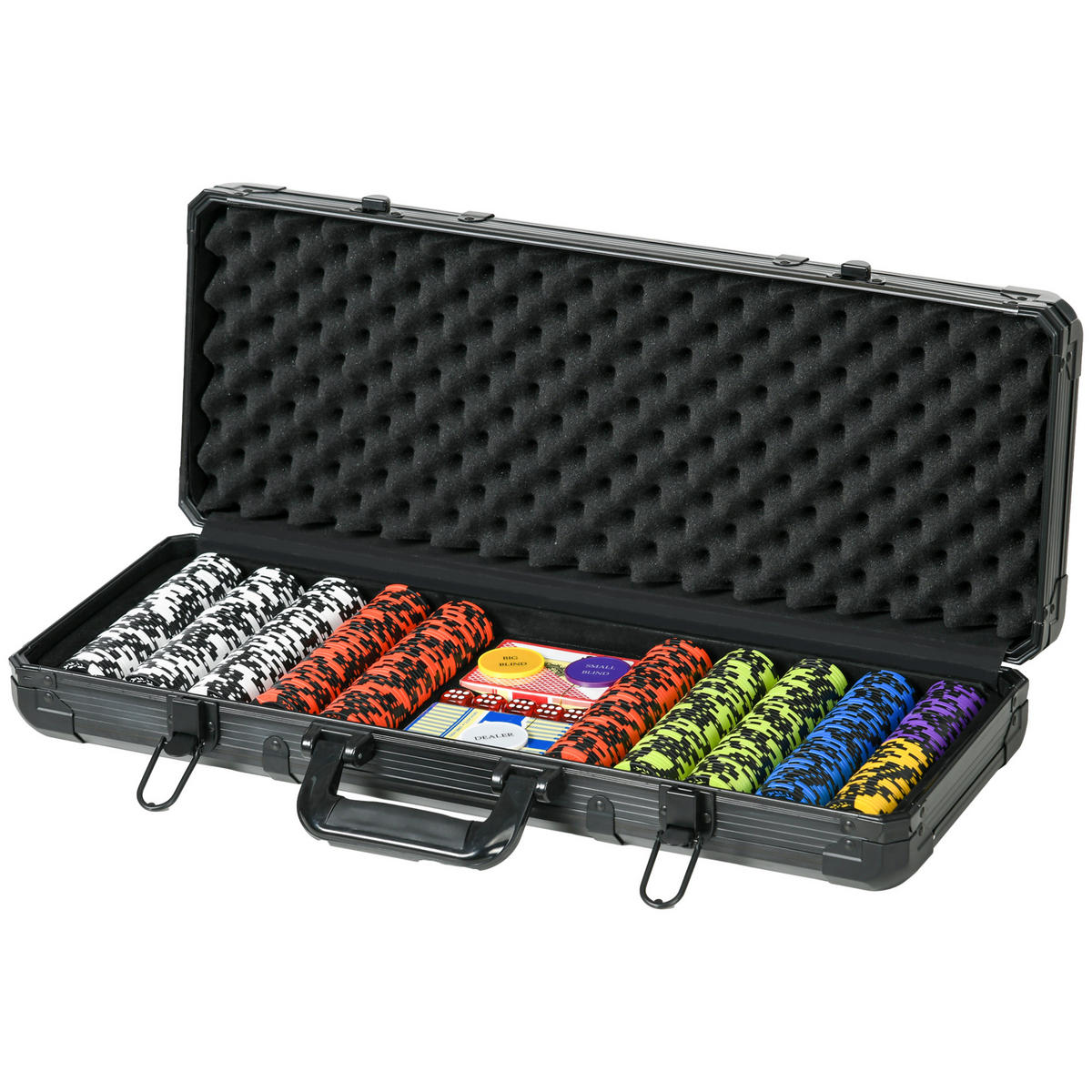 POKERKASETTE DE-18660 500 Jetons, 9-10 Spieler Silber - Schwarz, Metall (24/57.5cm) - ComfortXL