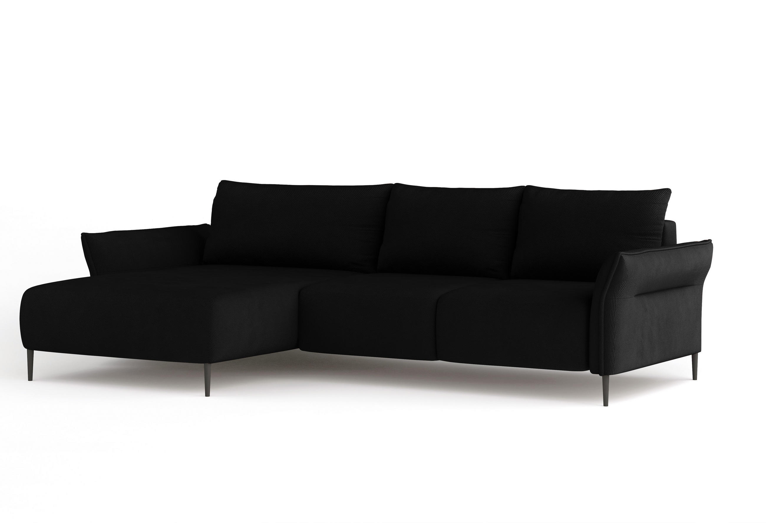 ECKSOFA LUIS 255x165cm, Schlaffunktion, Stauraum, Boxspring, Schwarz, Links - Schwarz, Holz/Textil (164/255cm) - DomoHome