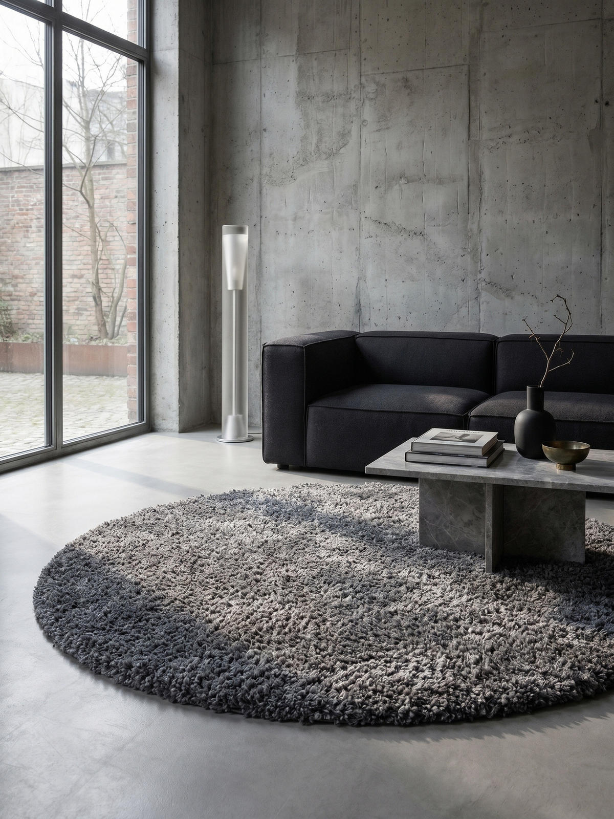 HOCHFLORTEPPICH RHEIN, einfarbig, aus Polypropylen, Grau, Ø 200 cm - Grau, Textil (200/200cm) - KADIMA DESIGN