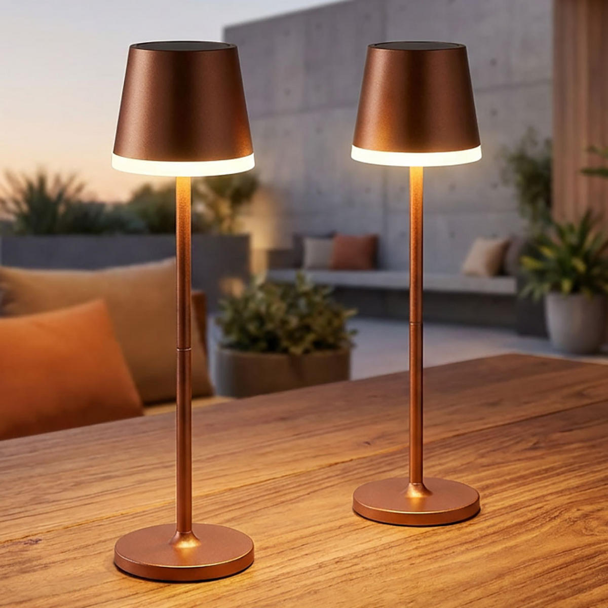 TISCHLEUCHTE Metall Champagner, LED Solar, 2er Set - Champagner, Metall (11/11/41cm) - Globo Lighting