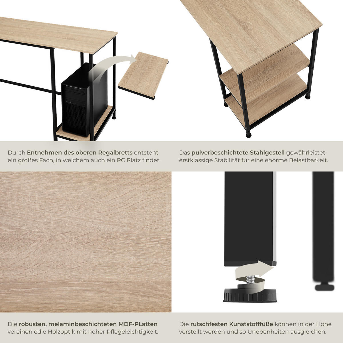 SCHREIBTISCH Hamilton,138 x 138 x 75,5 cm,Industrial Holz hell, Eiche Sonoma - Naturfarben, Holz (138/138/75.5cm) - tectake