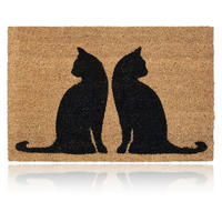FUSSMATTE Natur Schwarz Katzenmotiv 60x40 cm - Multicolor, Kunststoff/Textil (60/40cm) - Relaxdays