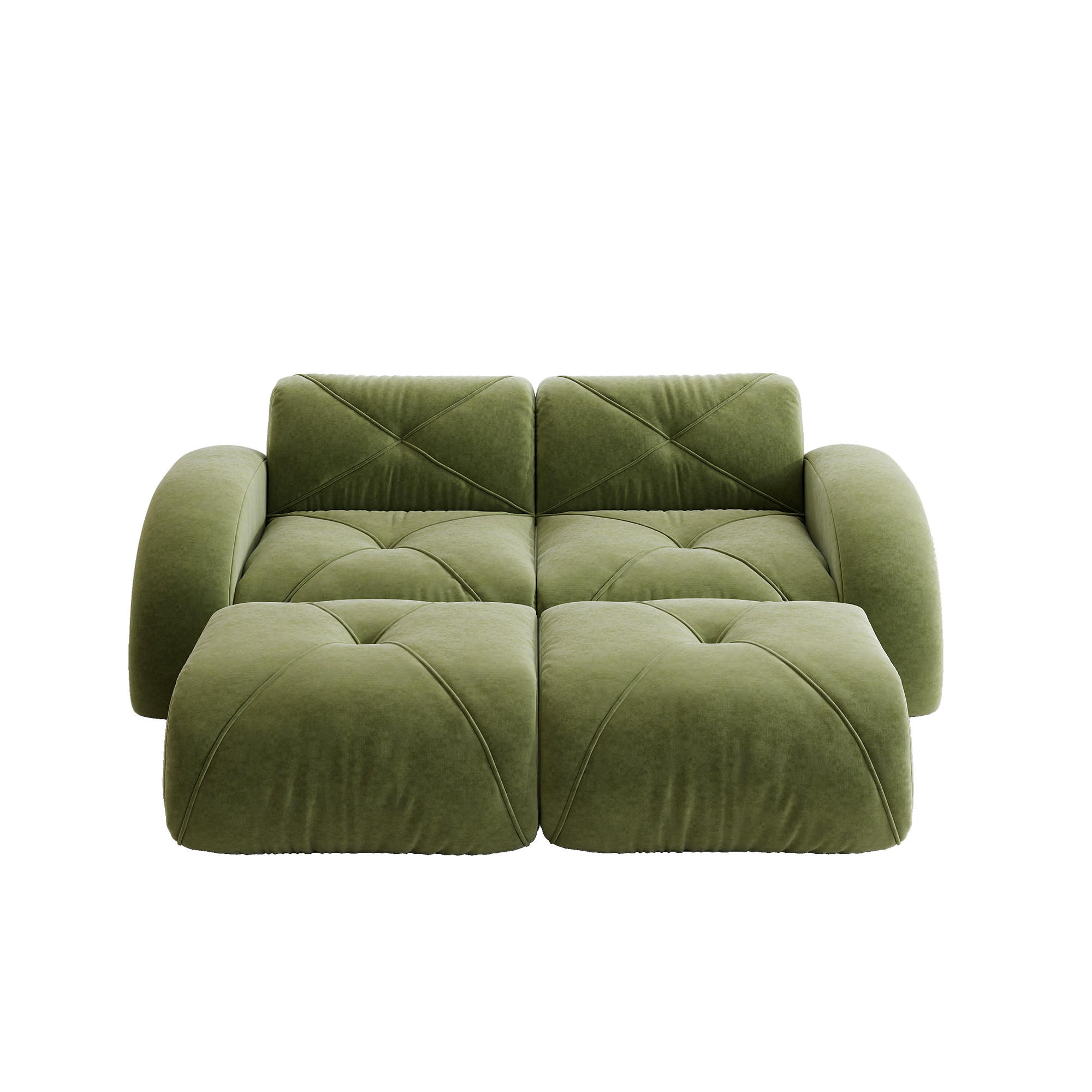 2-SITZER Sofa 204×171×76 cm Chenille rahmenlos modular 2 Hockern, grün - Grün, Textil (171/76/204cm) - Luhomfu