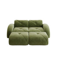 2-SITZER Sofa 204×171×76 cm Chenille rahmenlos modular 2 Hockern, grün - Grün, Textil (171/76/204cm) - Luhomfu