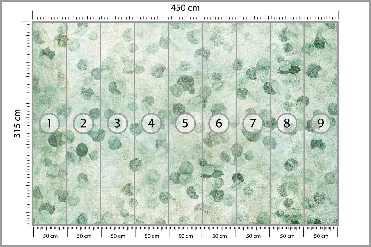 FOTOTAPETE für Schlafzimmer Grüne Blätter Beton Optik Natur Vintage Modern Blatt 450x315 - Grün, Papier (450/315cm) - Muralo