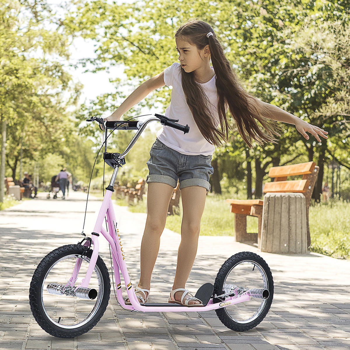KINDERROLLER mit Luftreifen Scooter Roller Kinder Roller Kickboard 16 Zoll Rosa - Rosa, Metall (143/58/100cm) - HOMCOM