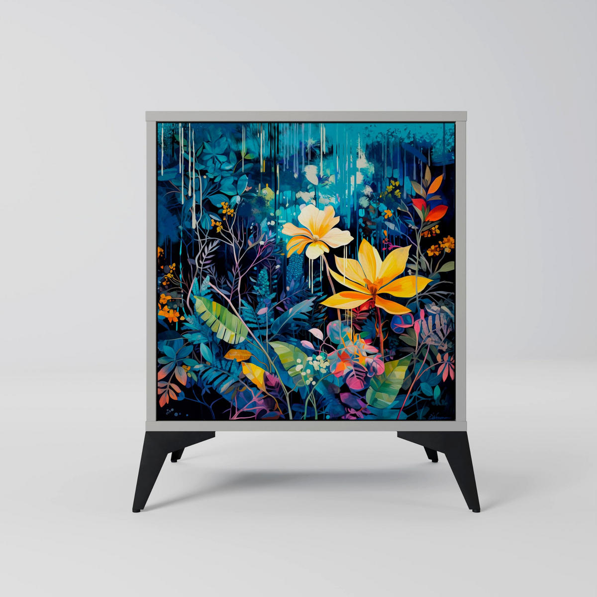 SIDEBOARD MIDNIGHT BLOSSOM, Grau, 57,5x42x57,5 cm, Ohne Füße - Multicolor/Grau, Holzwerkstoff (57.5/57.5/42cm) - SpaceRebels