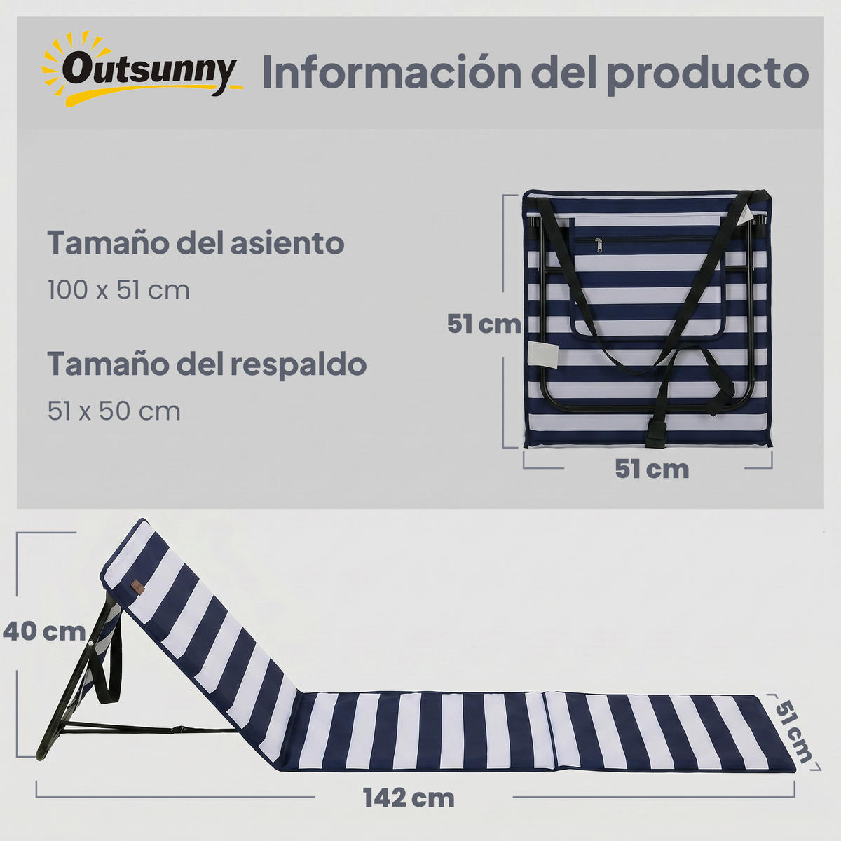 STRANDMATTE, 2er-Set, Blanco y Azul, verstellbare Lehne mit Tragegurt, 142 x 51 x 40 cm - Blau, Metall (142/40/51cm) - Vallsero