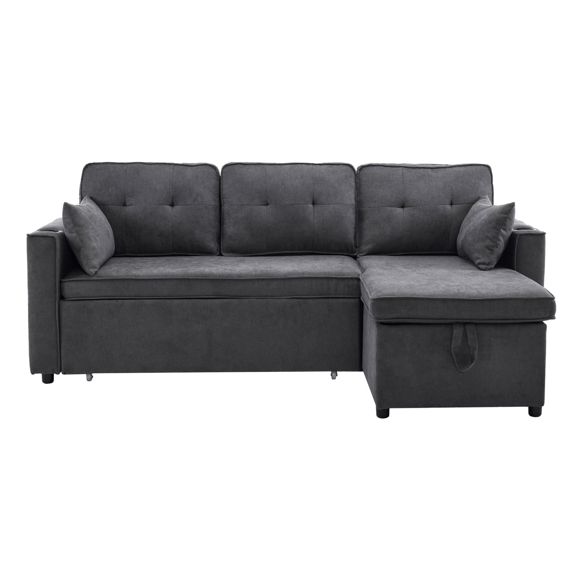 Modfu ROZKLÁDACÍ pohovka z bavlněné a lněné tkaniny 211x130x86 cm šedá s úložným prostorem