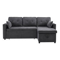 SCHLAFSOFA aus Baumwoll-Leinenstoff 211x130x86 cm Grau mit Stauraum, wechselbarer Chaiselongue und Getränkehaltern - Grau, Textil (211/86/129.5cm) - Modfu