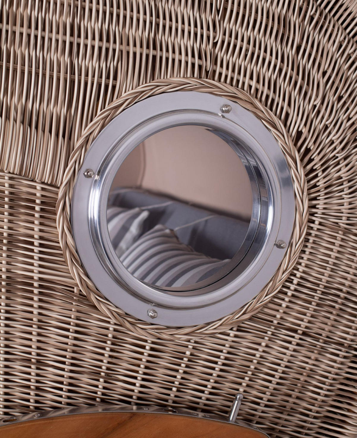 STRANDKORB Komplettset: Ammersee Teak Bullauge - PE shell - Modell 544 - Grau, Holz/Kunststoff (125/165/80cm) - bene living