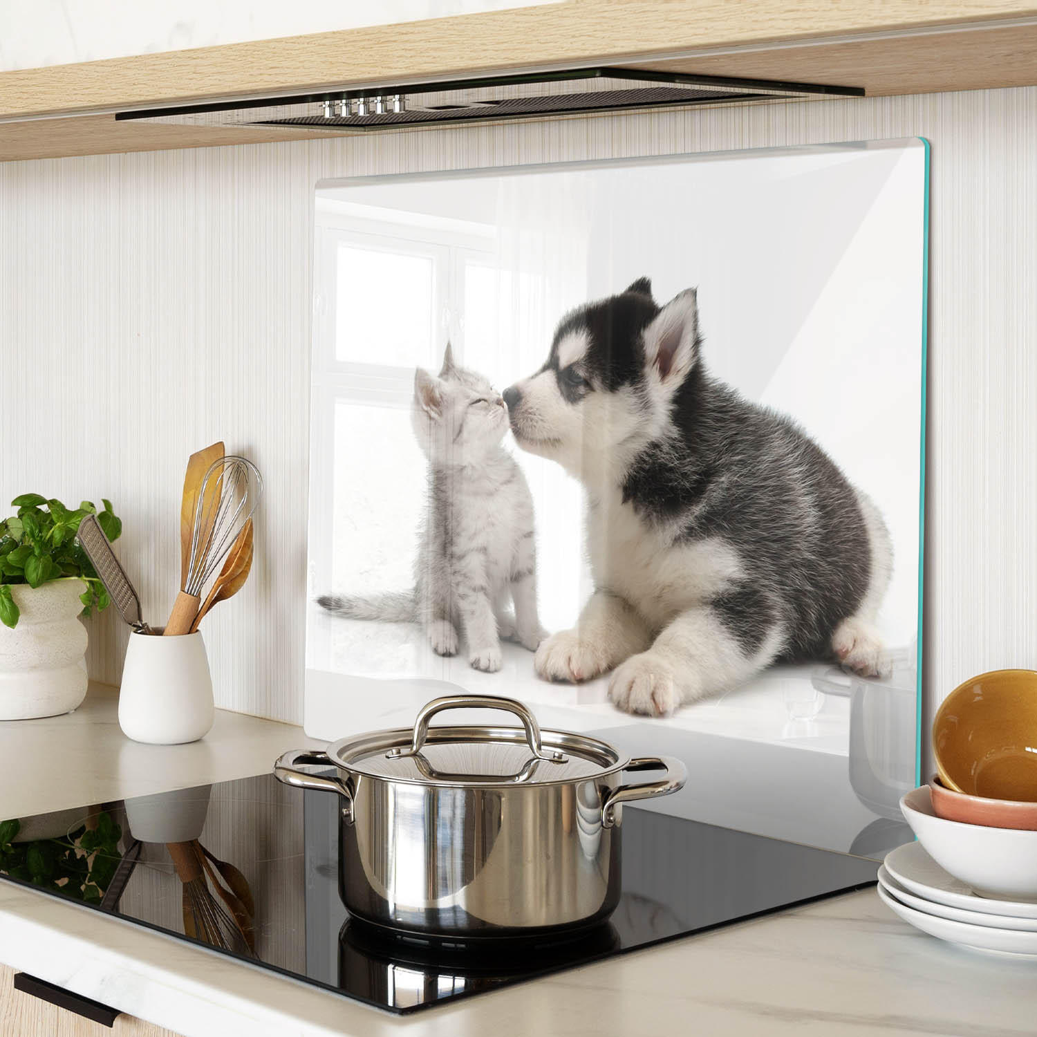 GLASPLATTE 60x52 cm Hund und Katze - Braun/Grün, Glas (60/52cm) - TULUP