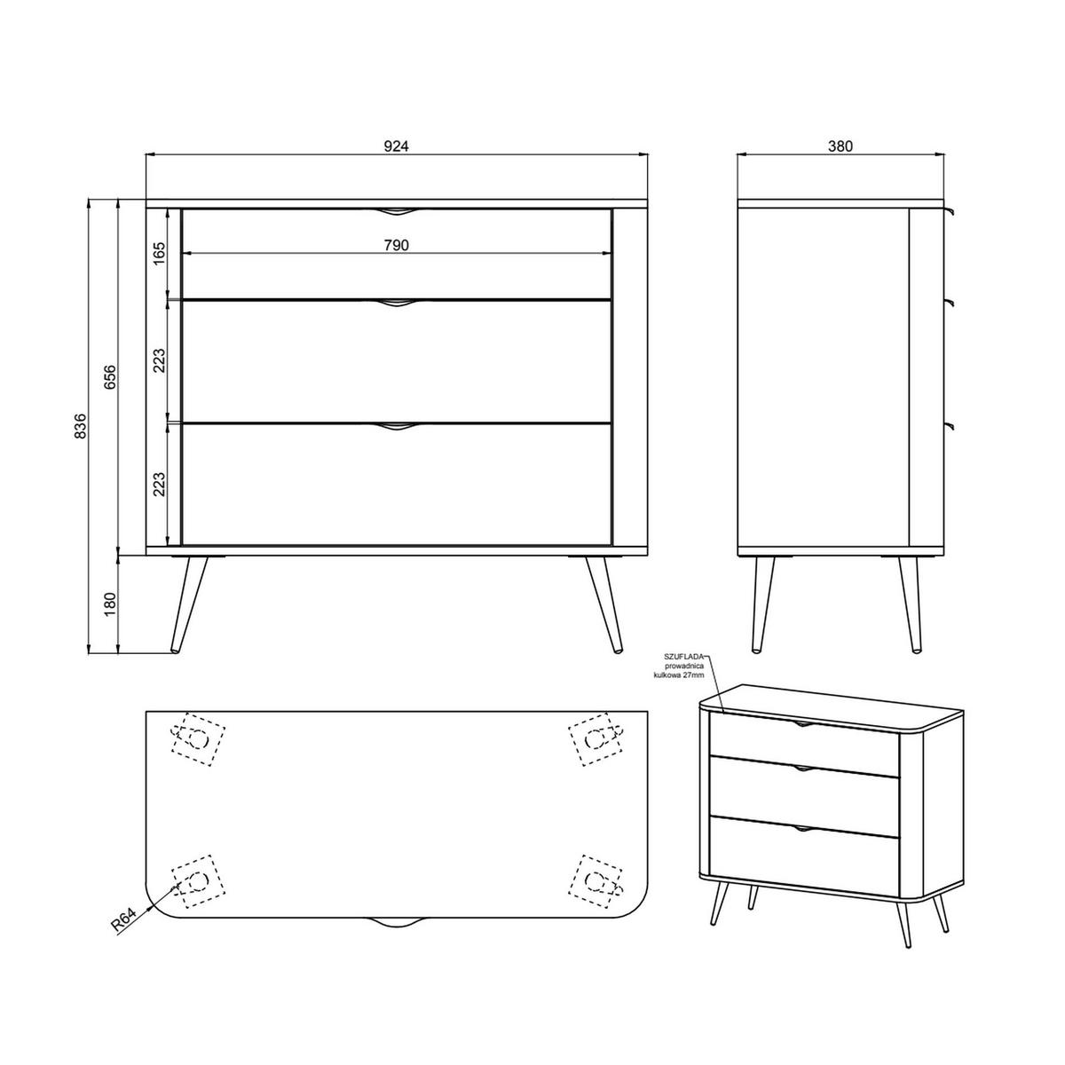 KOMMODE Oval Beige 92 cm - Beige/Goldfarben, Holzwerkstoff/Metall (92.4/83.6/38cm) - Selsey
