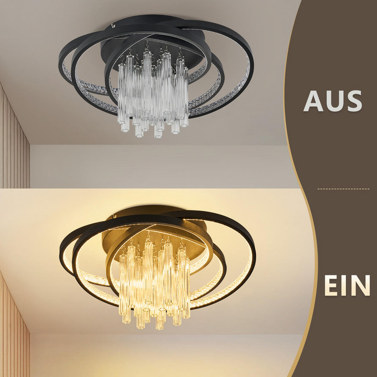 LED Deckenleuchte 48/50/24cm - Schwarz, Metall (50/48/24cm) - Nettlife